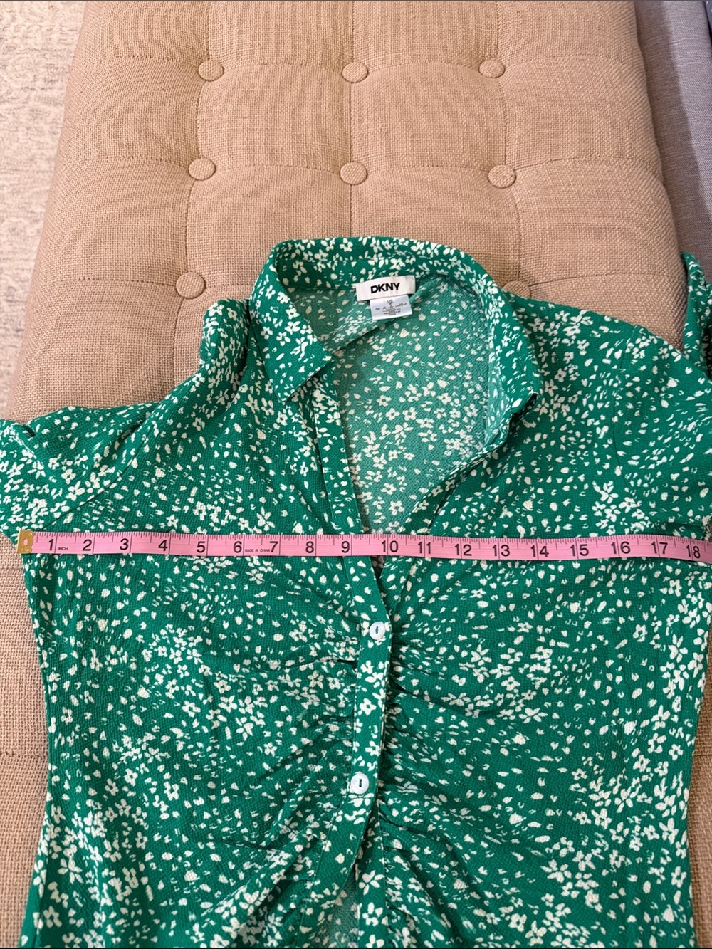 Dkny Green Speckled Ruched Button-Front Midi Dress - Picture 12 of 12